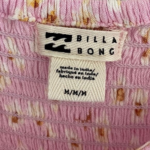Billabong Dress Womens Medium Pink Swept Away Midi Peasant Casual Boho Floral - Picture 12 of 12